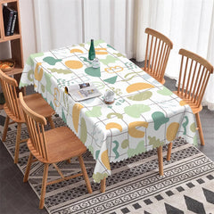 Lofaris Modern Abstract Geometric Rectangle Tablecloth with Green and Orange Organic Shapes Scalloped Edge Dining Decor
