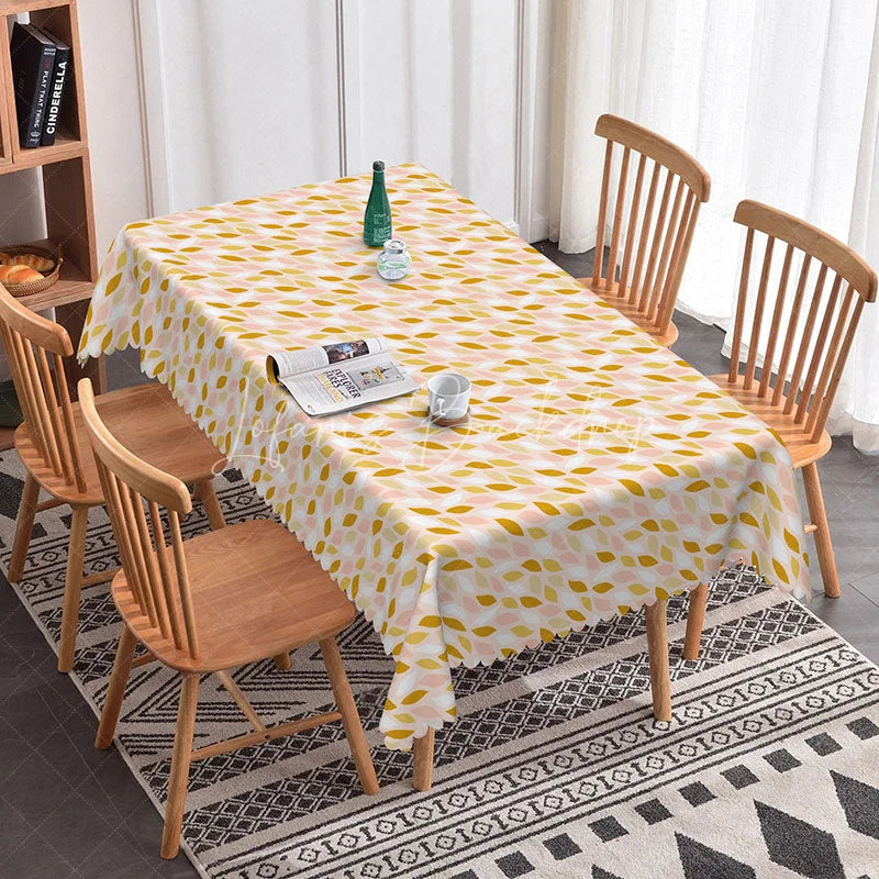 Lofaris Modern Abstract Leaf Pattern Rectangle Tablecloth Retro Pink and Yellow Design Contemporary Kitchen Decor