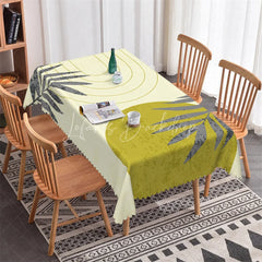 Lofaris Modern Abstract Light Yellow and Olive Green Arch Pattern Rectangle Tablecloth Scalloped Edge Dining Kitchen Decor