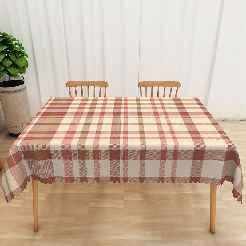 Lofaris Modern Abstract Rectangle Tablecloth in Red and Light Brown for Contemporary Earth Tone Decor