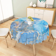 Lofaris Modern Abstract Round Tablecloth with Blue and Gold Marble Swirl for Elegant Luxury Dining Decor