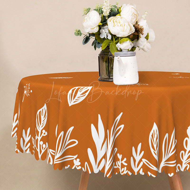 Lofaris Modern Abstract Round Tablecloth with Brown and White Grass Pattern for Neutral Natural Dining Decor
