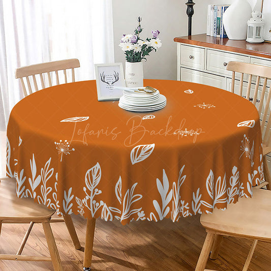 Lofaris Modern Abstract Round Tablecloth with Brown and White Grass Pattern for Neutral Natural Dining Decor