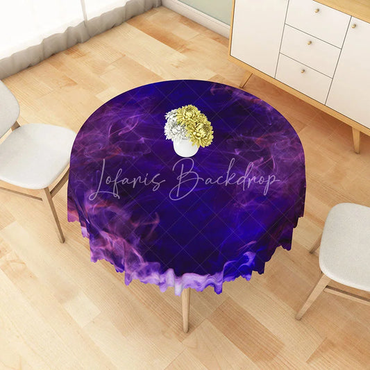 Lofaris Modern Abstract Round Tablecloth with Purple Dreamy Smoke Pattern for Elegant and Moody Dining Decor