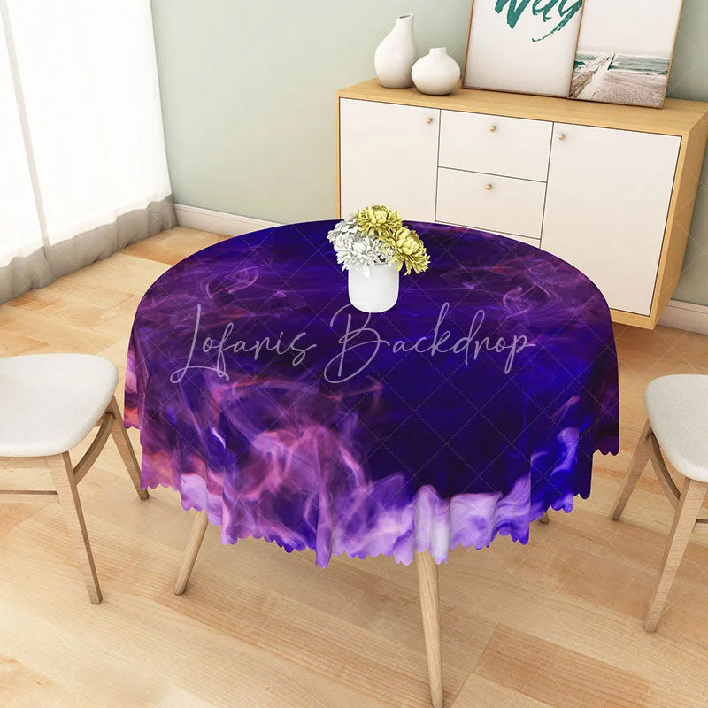 Lofaris Modern Abstract Round Tablecloth with Purple Dreamy Smoke Pattern for Elegant and Moody Dining Decor