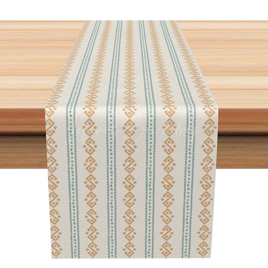 Lofaris Modern Abstract Stripe Table Runner in Green and Orange Boho Chic Kitchen Decor for Party Dinner