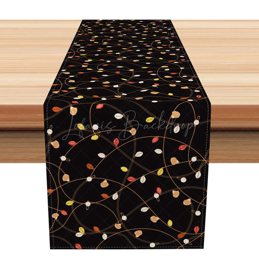 Lofaris Modern Abstract Table Runner with Black Irregular Lines and Leaves for Minimalist Botanical Dining