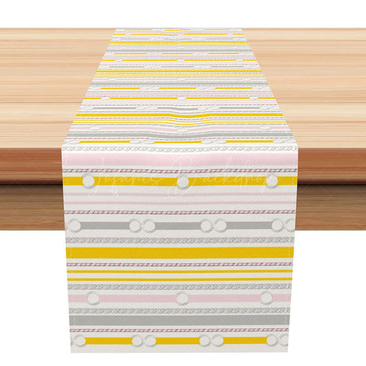 Lofaris Modern Abstract Table Runner with Bright Yellow Stripes and Chain Pattern for Bold Contemporary Decor