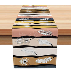 Lofaris Modern Abstract Table Runner with Feather Floral and Plant Print for Boho Chic Kitchen Dining Decor