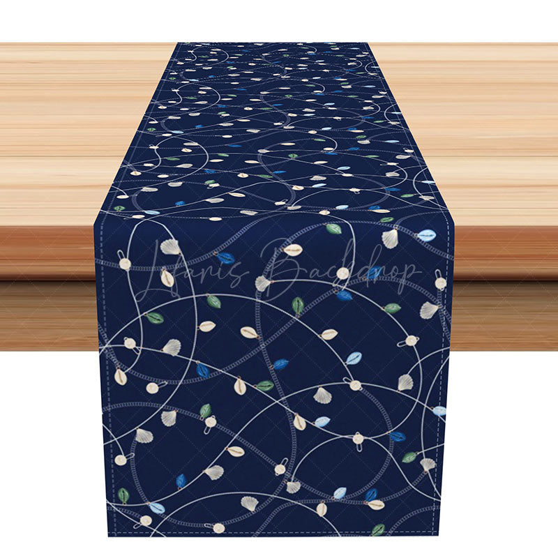 Lofaris Modern Abstract Table Runner with Navy Blue Irregular Lines and Leaves for Contemporary Dining Decor