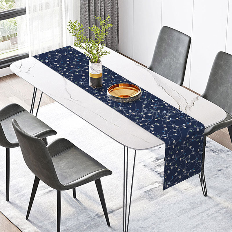 Lofaris Modern Abstract Table Runner with Navy Blue Irregular Lines and Leaves for Contemporary Dining Decor