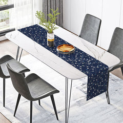 Lofaris Modern Abstract Table Runner with Navy Blue Irregular Lines and Leaves for Contemporary Dining Decor