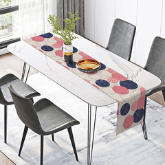 Lofaris Modern Abstract Table Runner with Pink and Navy Circle Pattern for Contemporary Dining Room Decor