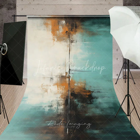 Lofaris Modern Abstract Teal and Brown Textured Sweep Backdrop Artistic Studio Photography Decor