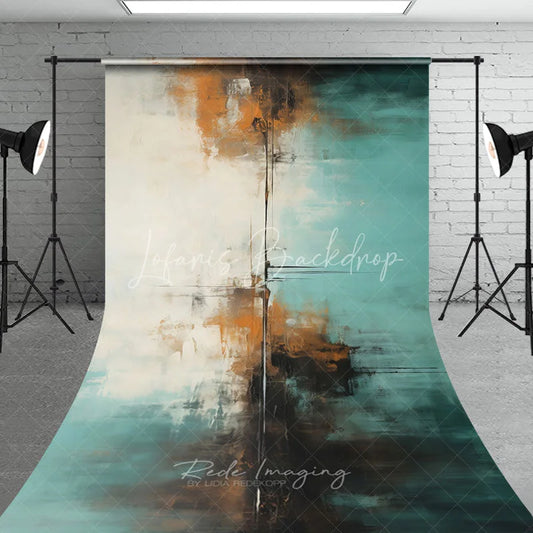 Lofaris Modern Abstract Teal and Brown Textured Sweep Backdrop Artistic Studio Photography Decor