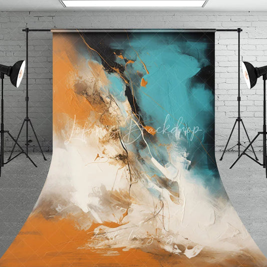 Lofaris Modern Abstract Teal Orange and Black White Brush Stroke Sweep Backdrop Artistic Studio Photography Prop