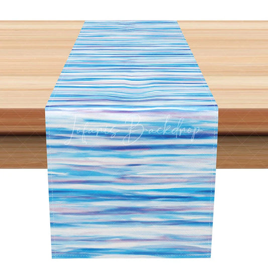 Lofaris Modern Abstract Watercolor Stripe Table Runner Blue and Purple Brush Stroke Contemporary Kitchen Decor