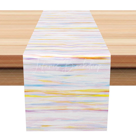 Lofaris Modern Abstract Watercolor Stripe Table Runner Blue and Yellow Brush Stroke Contemporary Kitchen Decor