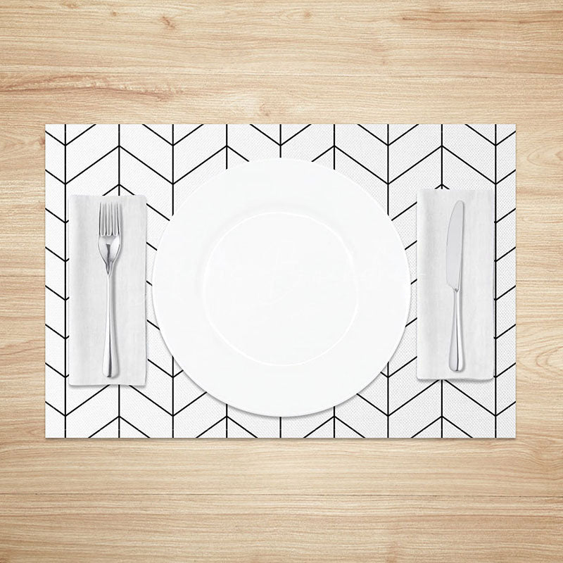 Lofaris Modern Abstract White and Black Lines Set of 4 Placemats for Minimalist Contemporary Kitchen Decor