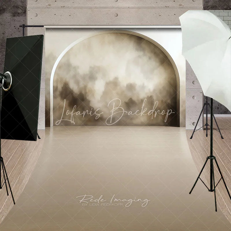 Lofaris Modern Arched Wall Abstract Texture Sweep Backdrop Neutral Tones with Wooden Floor for Photography