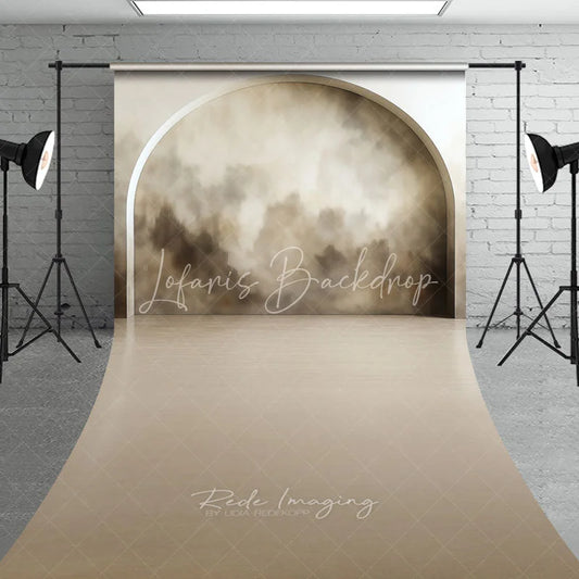 Lofaris Modern Arched Wall Abstract Texture Sweep Backdrop Neutral Tones with Wooden Floor for Photography