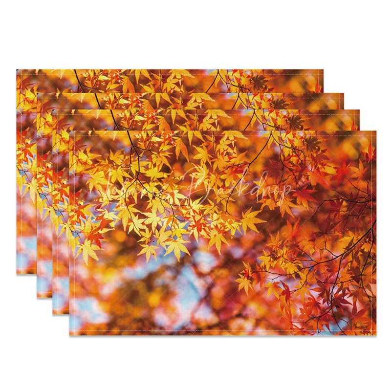 Lofaris Modern Autumn Fall Foliage Print Set of 4 Placemats for Thanksgiving Dinner and Seasonal Kitchen Table Decor
