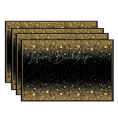 Lofaris Modern Black and Gold Glitter Effect Set of 4 Placemats for Elegant Holiday Wedding Party Decor