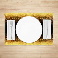 Lofaris Modern Black and Gold Glitter Pattern Set of 4 Placemats for Elegant Luxury Holiday Dining Decor