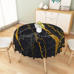 Lofaris Modern Black and Gold Marble Round Tablecloth for Luxury Elegant Formal Dining Table Decor