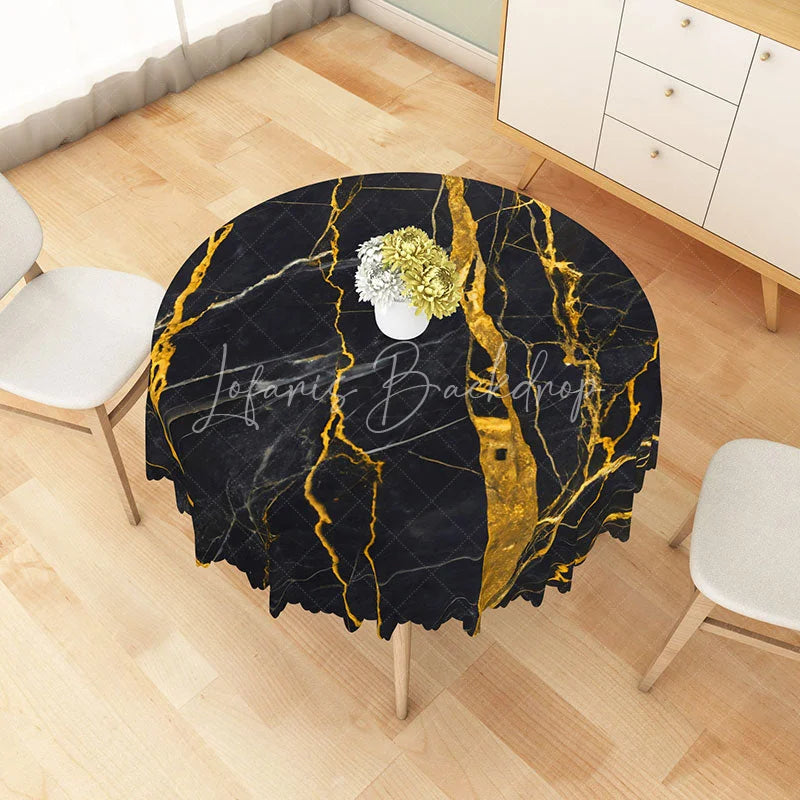 Lofaris Modern Black and Gold Marble Round Tablecloth for Luxury Elegant Formal Dining Table Decor