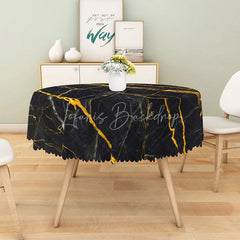 Lofaris Modern Black and Gold Marble Round Tablecloth for Luxury Elegant Formal Dining Table Decor