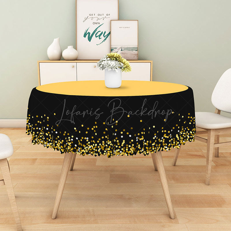 Lofaris Modern Black and Gold Polka Dot Round Tablecloth for Elegant Birthday New Year’s Eve Party Decor