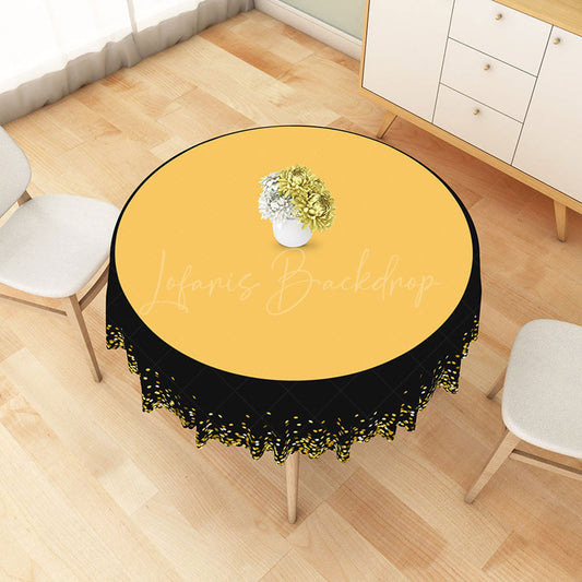 Lofaris Modern Black and Gold Polka Dot Round Tablecloth for Elegant Birthday New Year’s Eve Party Decor