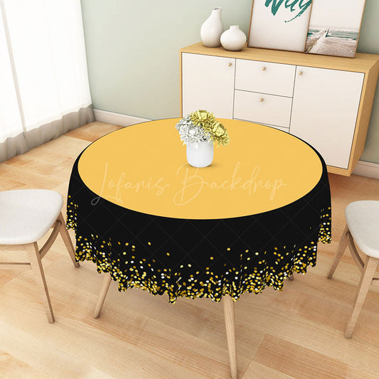Lofaris Modern Black and Gold Polka Dot Round Tablecloth for Elegant Birthday New Year’s Eve Party Decor