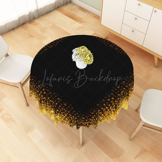 Lofaris Modern Black and Gold Polka Dot Round Tablecloth for Elegant Birthday New Year’s or Graduation Party