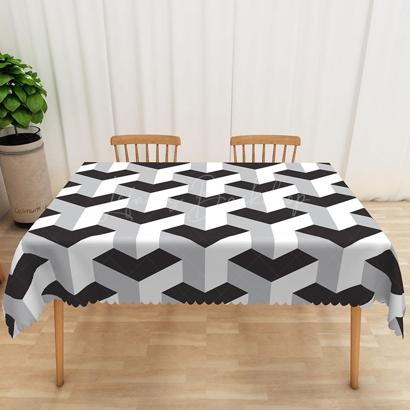 Lofaris Modern Black and Grey Geometric Rectangle Tablecloth for Contemporary Minimalist Dining Room Decor