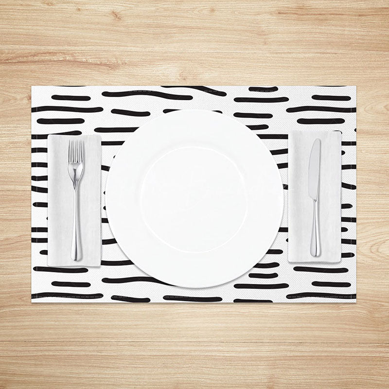 Lofaris Modern Black and White Abstract Lines Set of 4 Placemats for Contemporary Minimalist Dining Decor