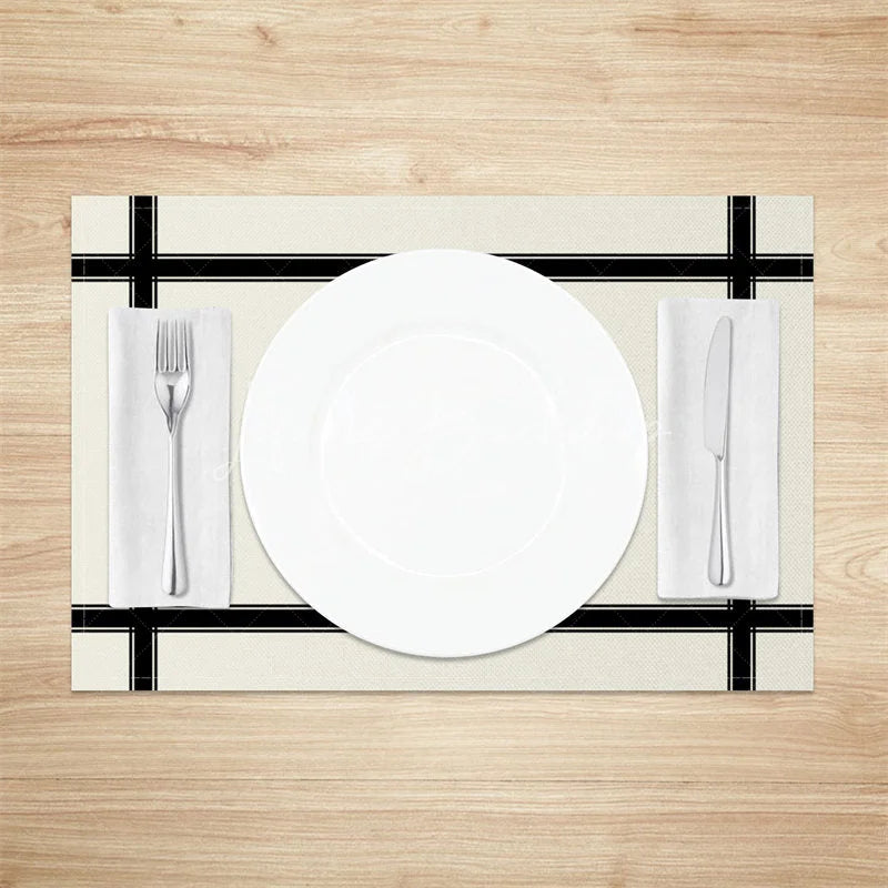 Lofaris Modern Black and White Cross Stripe Set of 4 Placemats for Geometric Minimalist Kitchen Decor