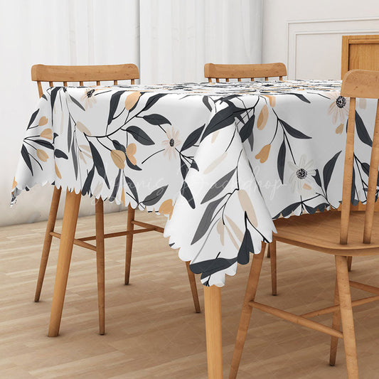 Lofaris Modern Black and White Floral Tablecloth Elegant Botanical Leaf Print for Contemporary Dining Decor