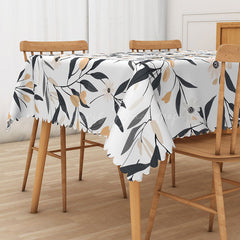 Lofaris Modern Black and White Floral Tablecloth Elegant Botanical Leaf Print for Contemporary Dining Decor