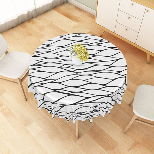 Lofaris Modern Black and White Geometric Stripe Round Tablecloth for Contemporary Minimalist Dining Decor