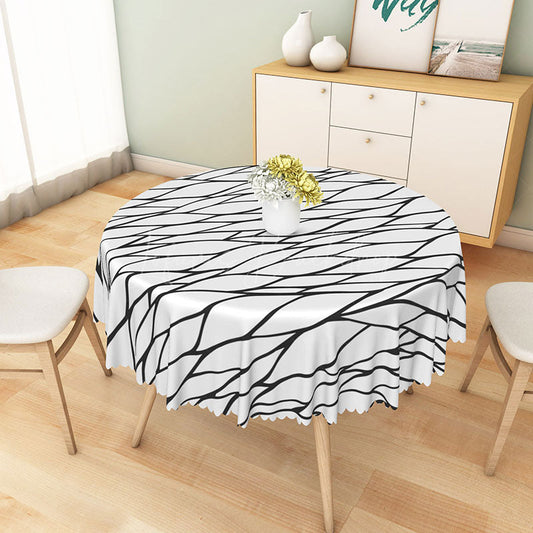 Lofaris Modern Black and White Geometric Stripe Round Tablecloth for Contemporary Minimalist Dining Decor