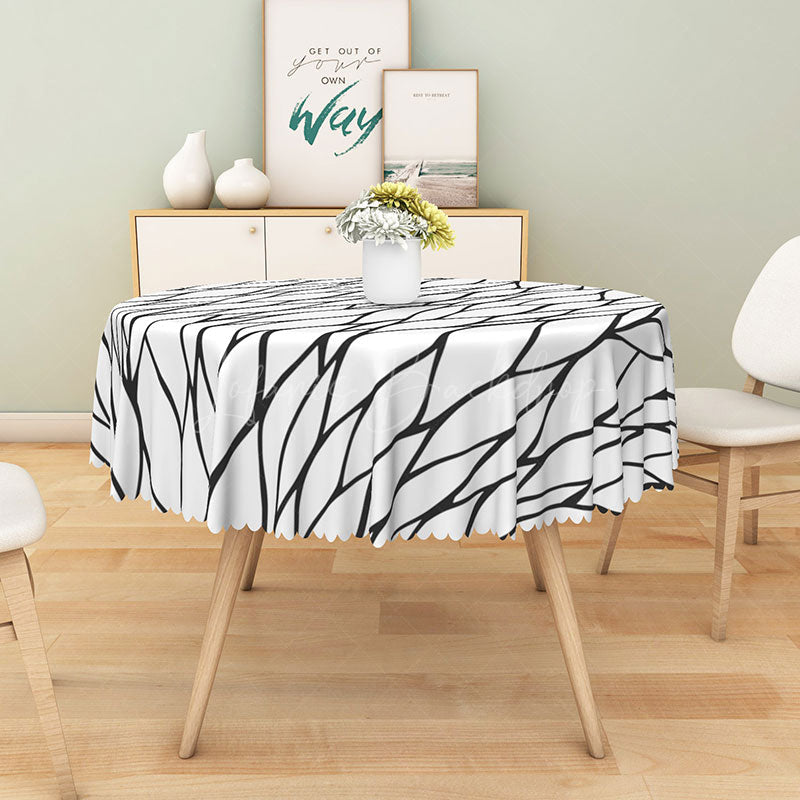 Lofaris Modern Black and White Geometric Stripe Round Tablecloth for Contemporary Minimalist Dining Decor
