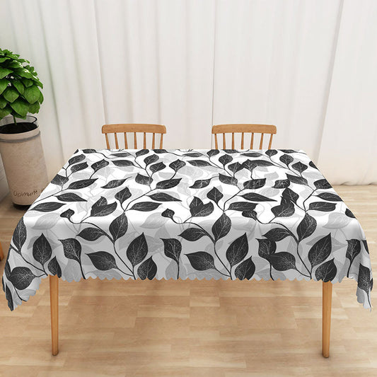 Lofaris Modern Black and White Leaf Tablecloth for Minimalist Botanical Contemporary Dining Room Decor
