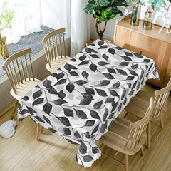 Lofaris Modern Black and White Leaf Tablecloth for Minimalist Botanical Contemporary Dining Room Decor