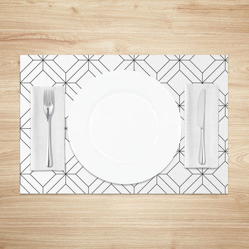 Lofaris Modern Black and White Square Lines Set of 4 Placemats Geometric Grid Pattern for Contemporary Decor