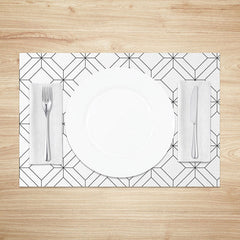 Lofaris Modern Black and White Square Lines Set of 4 Placemats Geometric Grid Pattern for Contemporary Decor