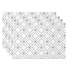 Lofaris Modern Black and White Square Lines Set of 4 Placemats Geometric Grid Pattern for Contemporary Decor