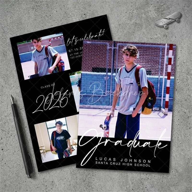 Lofaris Modern Black Set of 20 Custom Personalized Graduation Photo Collage Invitation Class 2026 Future Party