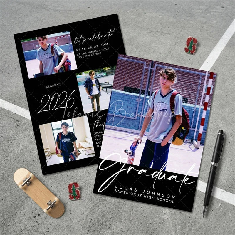 Lofaris Modern Black Set of 20 Custom Personalized Graduation Photo Collage Invitation Class 2026 Future Party